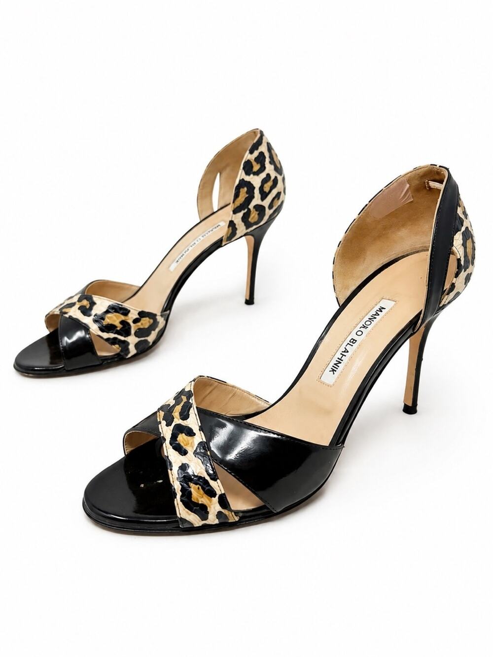 Manolo Blahnik Leopard Print Patent Leather D’Orsay Heels Womens Size EU 40